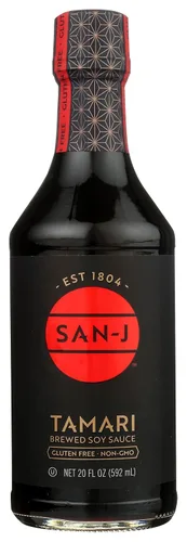 Vista 4 de San-J Salsa de soja Tamari - Salsa de soja sin gluten, salsa tamari, salsa de soja elaborada, vegana, kosher, sin OMG, sin conservantes