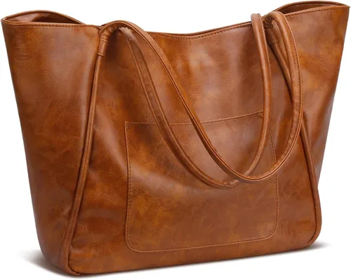 Vista 9 de Bolso grande de mano para mujer con cierre de trabajo, cartera de cuero para viajes y bolsos de KKXIU