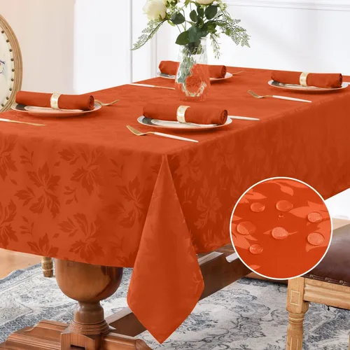 Vista 24 de Romanstile Mantel rectangular de jacquard de primavera, impermeable, diseño floral de damasco, manteles decorativos de tela pesada para cenas