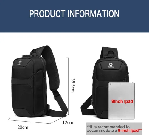 Vista 2 de OZUKO Sling Bag hombro pecho Crossbody Bolsas ligero impermeable pecho mochila con puerto de carga USB
