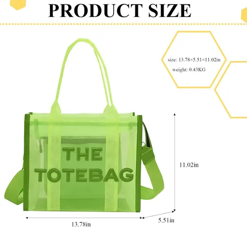Vista 4 de JQAliMOVV The Tote Bag para mujer, bolsa de playa de malla con cremallera y asa superior, bolsos cruzados para vacaciones de verano