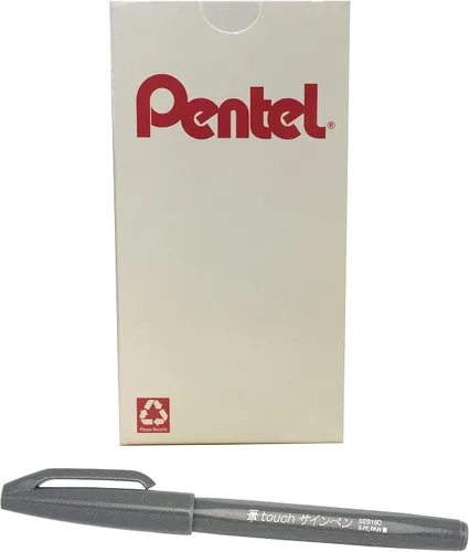 Vista 14 de Bolígrafo con punta de pincel Pentel, tinta ocre. Caja de 12 (SES15 C-Y), Azul