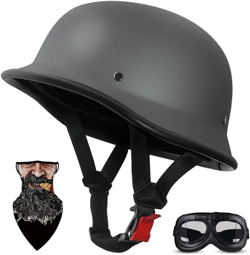 Vista 7 de Cascos de Moto Retro Jet para adultos, hombres y mujeres, DOT Homologado Semi Cubierto Vintage Ligero 22.93 oz, ABS 709S + EPS, forro fresco