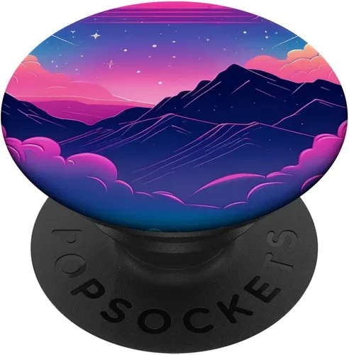 Vista 6 de Colorful Vaporwave Landscape Synthwave PopSockets MagSafe PopGrip for iPhone