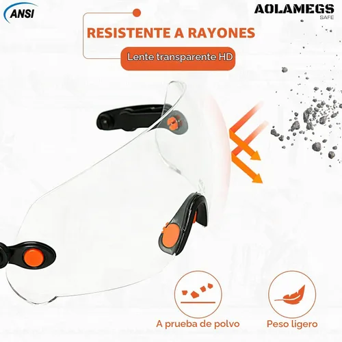 Vista 3 de Anteojos de seguridad ANSI Z87, accesorios de visera de casco duro de construcción OSHA, protector de ojos transparente y tintado integrado