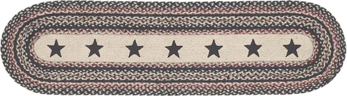 Vista 6 de VHC Brands Primitive Colonial Star - Camino de mesa, color marrón y negro, rojo, mezcla de yute, ovalado, 13 x 36 pulgadas