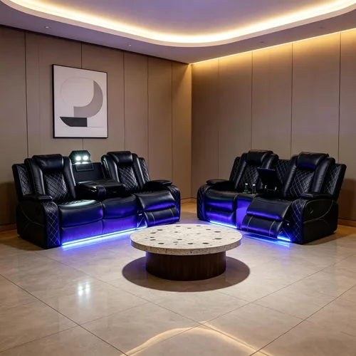 Vista 10 de Juegos de muebles de sala de estar, sofá modular reclinable eléctrico con luces LED, juego de sofá de cuero, sofá reclinable para sala de estar