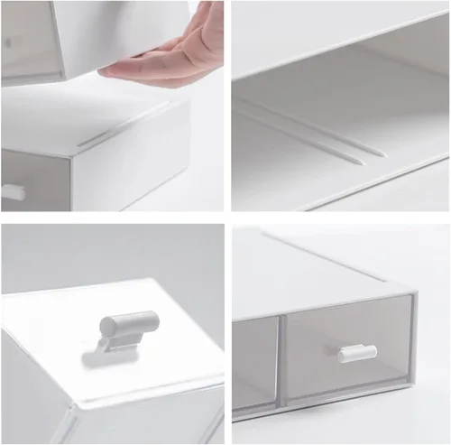 Vista 4 de Organizador de escritorio con cajones, cajones de almacenamiento apilables, caja de almacenamiento de escritorio compacta de plástico, ideal