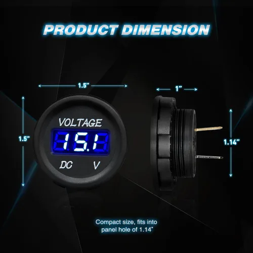 Vista 3 de Nilight Panel de voltímetro de pantalla digital LED DC12V Panel redondo digital impermeable VoltVolt Tester Gauge para barco, vehículo marino