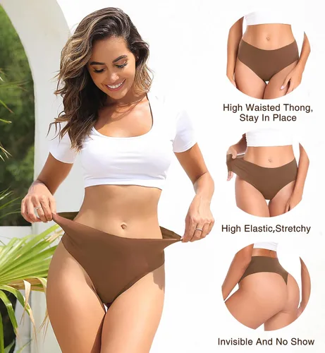 Vista 2 de Wealurre Ropa interior para mujer, de cintura alta, sin costuras, transpirable, no se ve, paquete de 6
