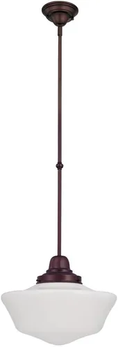 Vista 2 de Lighting - Lámpara colgante retro estilo granja de 16 pulgadas en acabado de bronce con vidrio esmerilado de leche