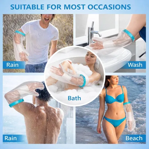 Vista 6 de Protector de brazo para adultos, resistente al agua, cubre manos o muñecas quebradas, vendaje reutilizable, para bañarse o ducharse