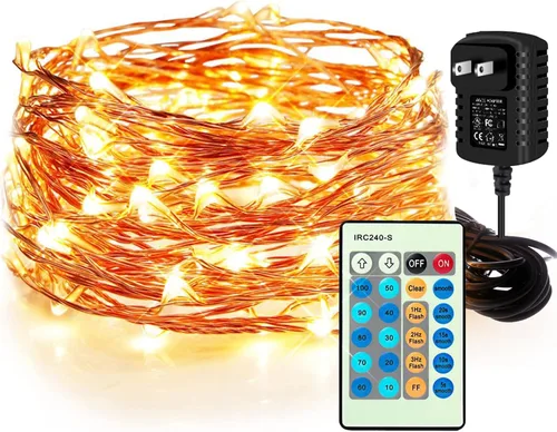 Vista 11 de Moobibear - Cadena de luces de hadas de 33 pies con 100 LED, impermeables, con enchufe y 8 modos de iluminación - Decoración para interiores
