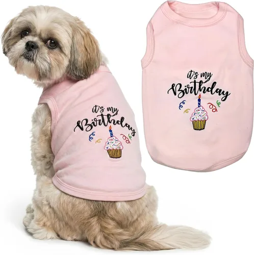 Vista 27 de Camiseta para perro Parisian Pet con palabras bordadas "Es mi cumpleaños" - Camiseta sin mangas para cumpleaños de perro - Chaleco ligero