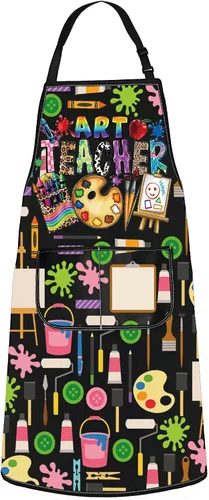 Vista 9 de WZMPA Delantal de profesor de arte con bolsillos, delantal ajustable para pintores de artistas para amantes del arte