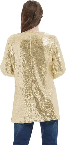 Vista 5 de Anna-Kaci Chaqueta de lentejuelas para mujer, chaqueta con frente abierto, chaqueta de fiesta, cóctel, ropa de abrigo, cárdigan