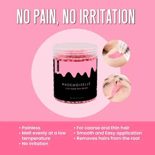 Vista 2 de Miss Cire Cuentas de cera dura rosa, depilación sin dolor, no necesita tiras, bajo punto de fusión, textura cremosa, para cara y cuerpo, para piel