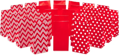 Vista 4 de Hallmark Bolsas rojas para obsequios de fiesta y golosinas envueltas, diseños variados