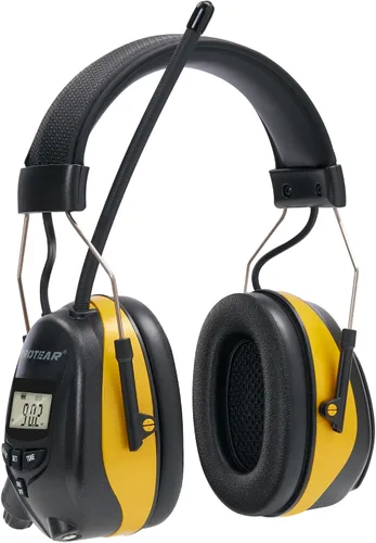 Vista 8 de Cascos protectores de oídos PROTEAR con radio AM/FM, auriculares con reducción de ruido de 25dB, orejeras de seguridad con pantalla digital Negro