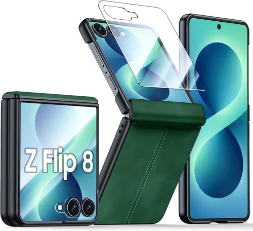Vista 55 de para Samsung Galaxy Z Flip 7 Funda con protección de bisagras y protector de pantalla incorporado, funda de cuero mate de policarbonato ultradelgada