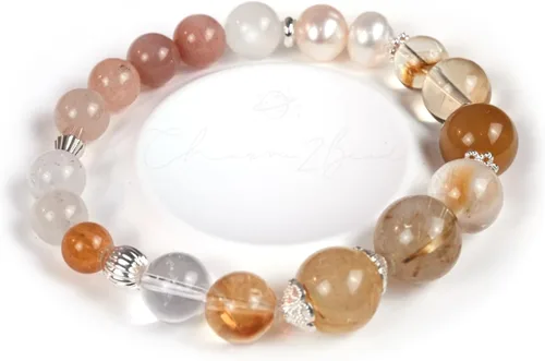 Vista 50 de Precious Gemstone Natural Crystal Healing Bracelet, Rutilated Quartz, Moonstone, Quartz Handmade Original Design Bracelet