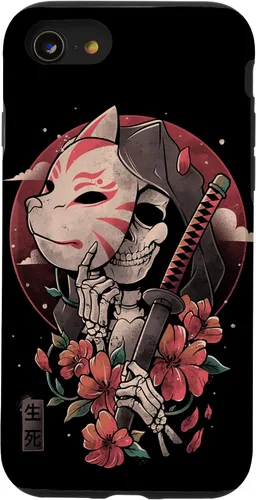 Vista 18 de iPhone 16 Death Messenger Japanese Aesthetics Grim Reaper Kitsune Mask Case