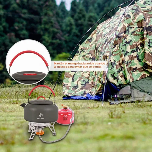 Vista 7 de REDCAMP Mini hervidor de agua al aire libre de 0.8L, olla de agua de aluminio con bolsa de transporte, caldera de té ligera compacta Portable