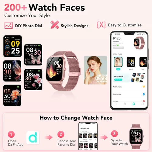 Vista 3 de Reloj inteligente para mujer, responder/hacer llamadas, voz AI, reloj inteligente HD de 1.85 pulgadas compatible con iPhone/Samsung/Android, más