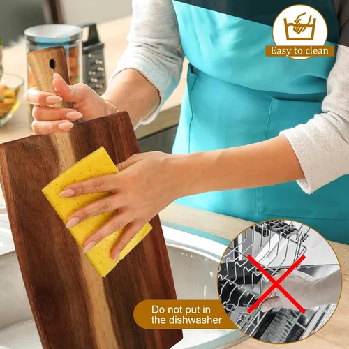 Vista 7 de Zhehao Juego de 3 tablas de cortar de madera de acacia con mango para charcutería queso, tabla de servir tabla de cortar pan de carne, tabla