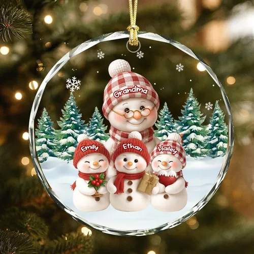 Vista 3 de DILYPOD Adorno de Navidad personalizado para abuela, adorno personalizado de muñeco de nieve para abuela y nietos para árbol de Navidad, adorno