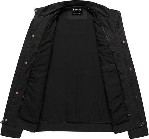 Vista 4 de Pursky Chaqueta Militar de Hombre Chaqueta de Algodón Lavado Casual con Capucha de Lienzo Abrigo de Otoño