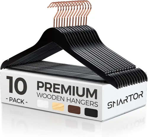 Vista 12 de Smartor Paquete de 20 perchas de madera maciza para armario, perchas de madera resistente para trajes, camisas, vestidos, con gancho de oro rosa