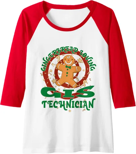 Vista 15 de GIS Technician Job Gingerbread Funny Xmas Raglan Baseball Tee