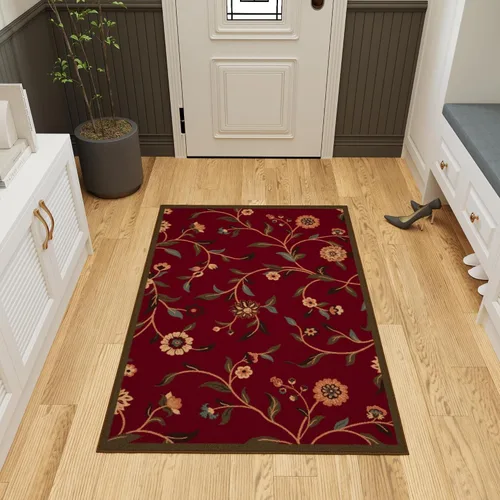Vista 19 de Ottomanson, colección OttoHome, tapete para corredor con diseño azul claro y damasco (antiderrapante), parte trasera de goma Floral Beige