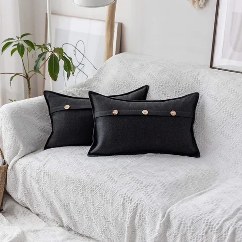 Vista 27 de Home Brilliant Juego de 2 fundas de almohada decorativas con botones, fundas de cojín de lino sintético texturizadas para cama, sofá, banco, 18 x 18