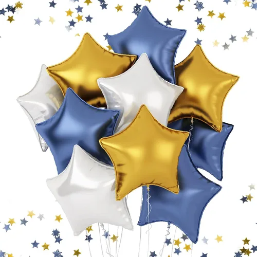 Vista 25 de Globos de estrellas rojas, azules y negras, globo de papel de aluminio de 18 pulgadas para helio, paquete de 10 globos rojos y azules, globo de Negro