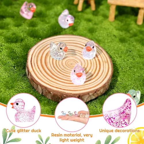 Vista 3 de Fuyamp 120 mini patos de resina con purpurina, coloridos patos pequeños, figuras de pato con purpurina en miniatura para manualidades, jardín