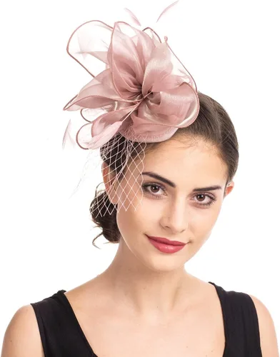 Vista 5 de SAFERIN Fascinator Hair Clip Hat Bowler Feather Flower Veil Wedding Party Hat Tea Hat