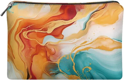 Vista 32 de Flashideas Bolsa de maquillaje portátil de cuero impermeable bolsa de cosméticos embrague maquillaje cepillo bolsa, Estampado De Mármol Azul 1