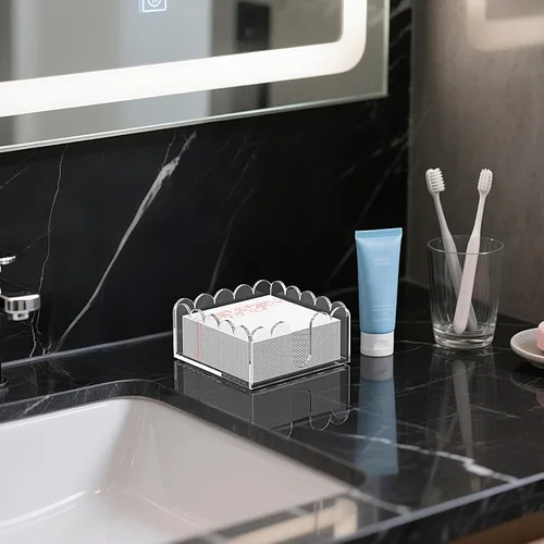 Vista 6 de YAGELI Servilletero acrílico transparente – Elegante bandeja festoneada para cóctel, baño, cocina y comedor – Toalla de papel plana y organizador