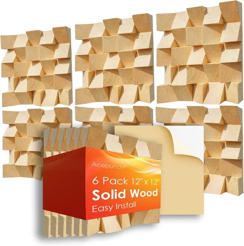 Vista 22 de 1 Panel de arte de pared de madera de Finlandia de alto grado estilo bloque estético Difusor de sonido acústico STC 27 Decoración para el hogar