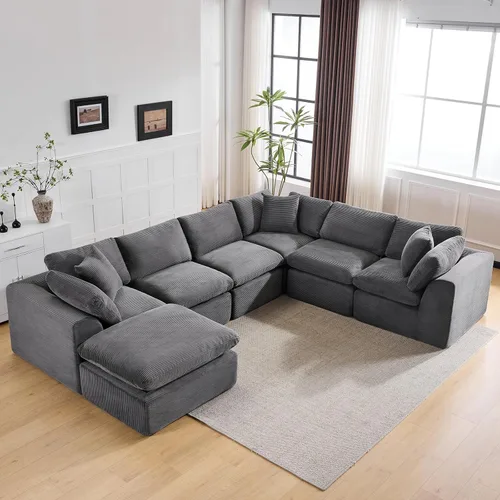 Vista 23 de Sofás de nube beige para sala de estar, sofá deshuesado de 3 plazas, sofá modular seccional, no requiere montaje, tapizado de chenilla, moderno
