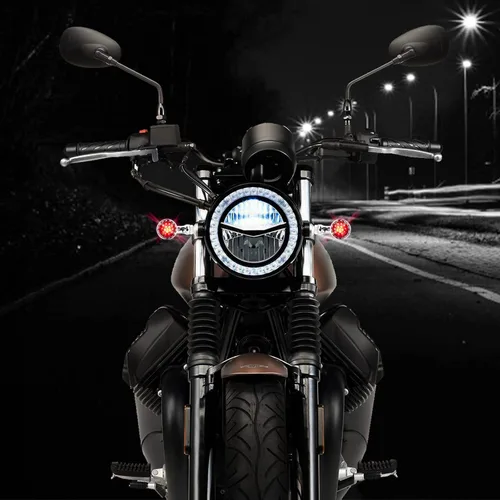 Vista 7 de DREAMIZER - Luces intermitentes para motocicleta cromadas, 15 LEDs, con forma de bala, luces indicadoras delanteras y traseras, luz roja ámbar, Luz