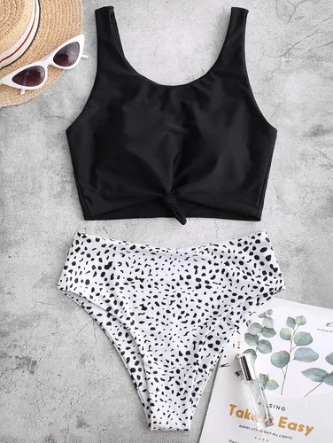 Vista 2 de ZAFUL Women's High Waisted Bikini Scoop Neck Swimsuit Two Pieces Bathing Suit