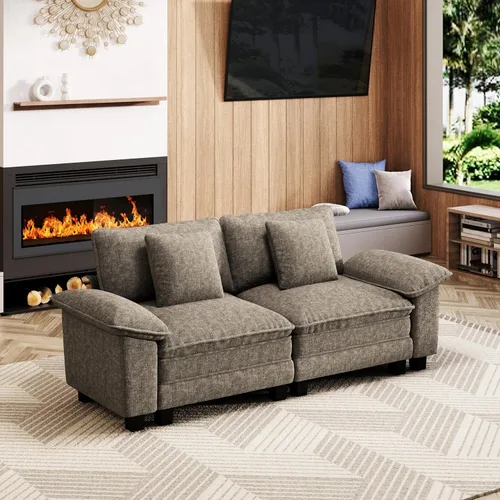 Vista 62 de Sofá seccional en forma de U de 123 pulgadas con cojines tipo nube, juego de sofá modular de asiento profundo con 5 asientos y 2 otomanos, brazos