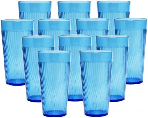 Vista 24 de TrueCraftware - Juego de 12 vasos Belice de policarbonato azul de 8 onzas. Vasos de té helado de alta calidad, apilables, reutilizables, aptos