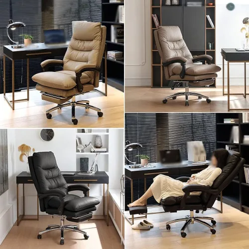Vista 7 de Silla ejecutiva, silla de escritorio comercial, silla de oficina de piel de vacuno duradera, silla de oficina de piel de vacuno ajustable y cómoda