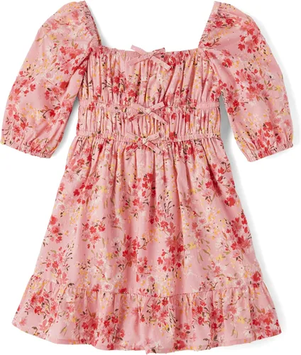 Vista 5 de Gymboree Vestidos escalonados de manga corta para niñas y niñas pequeñas Azul Flores