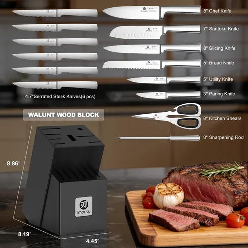 Vista 2 de imarku Juego de 15 cuchillos con afilador integrado, juego de cuchillos de cocina de acero inoxidable japonés de alto carbono, apto