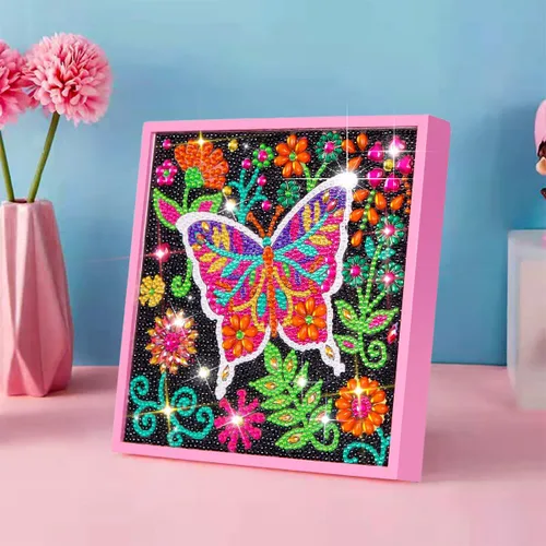 Vista 8 de ZUYUSUT Paquete de 4 bonitos kits de pintura de diamantes con flores de mariposa para niños y niñas de 3 a 12 años, manualidades, juegos de pintura